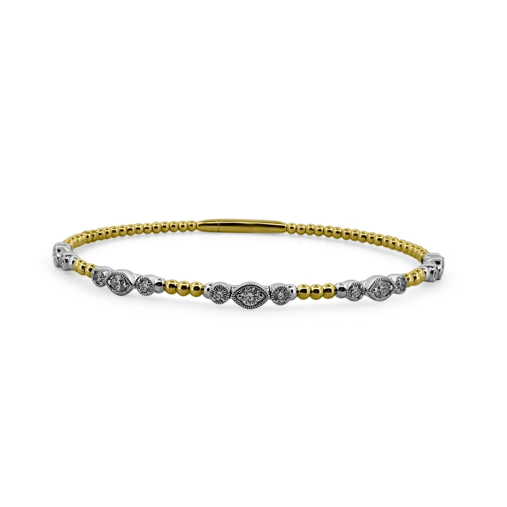0.65ctw Round Brilliant Diamond Station Flex Two-Tone Bangle Bracelet