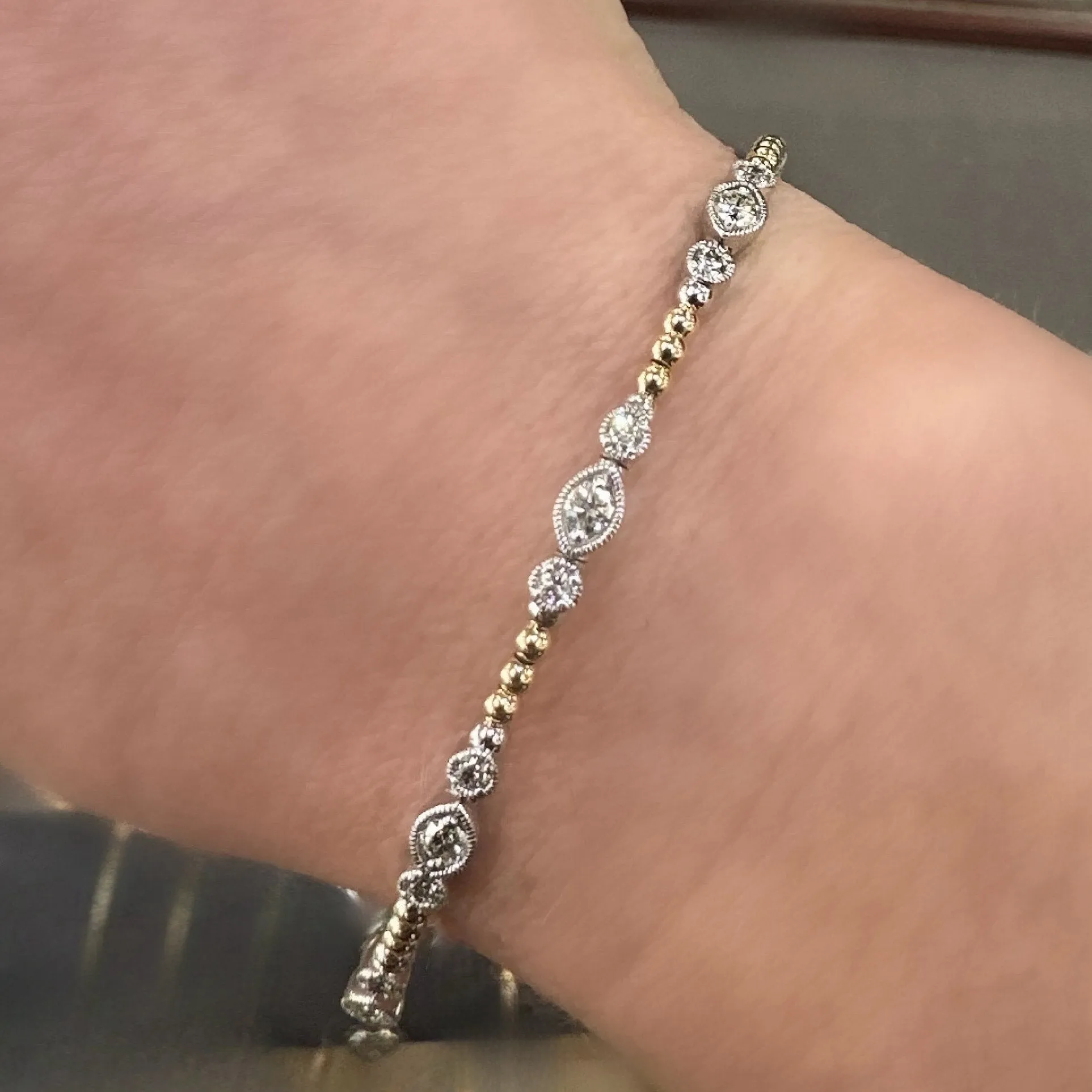 0.65ctw Round Brilliant Diamond Station Flex Two-Tone Bangle Bracelet