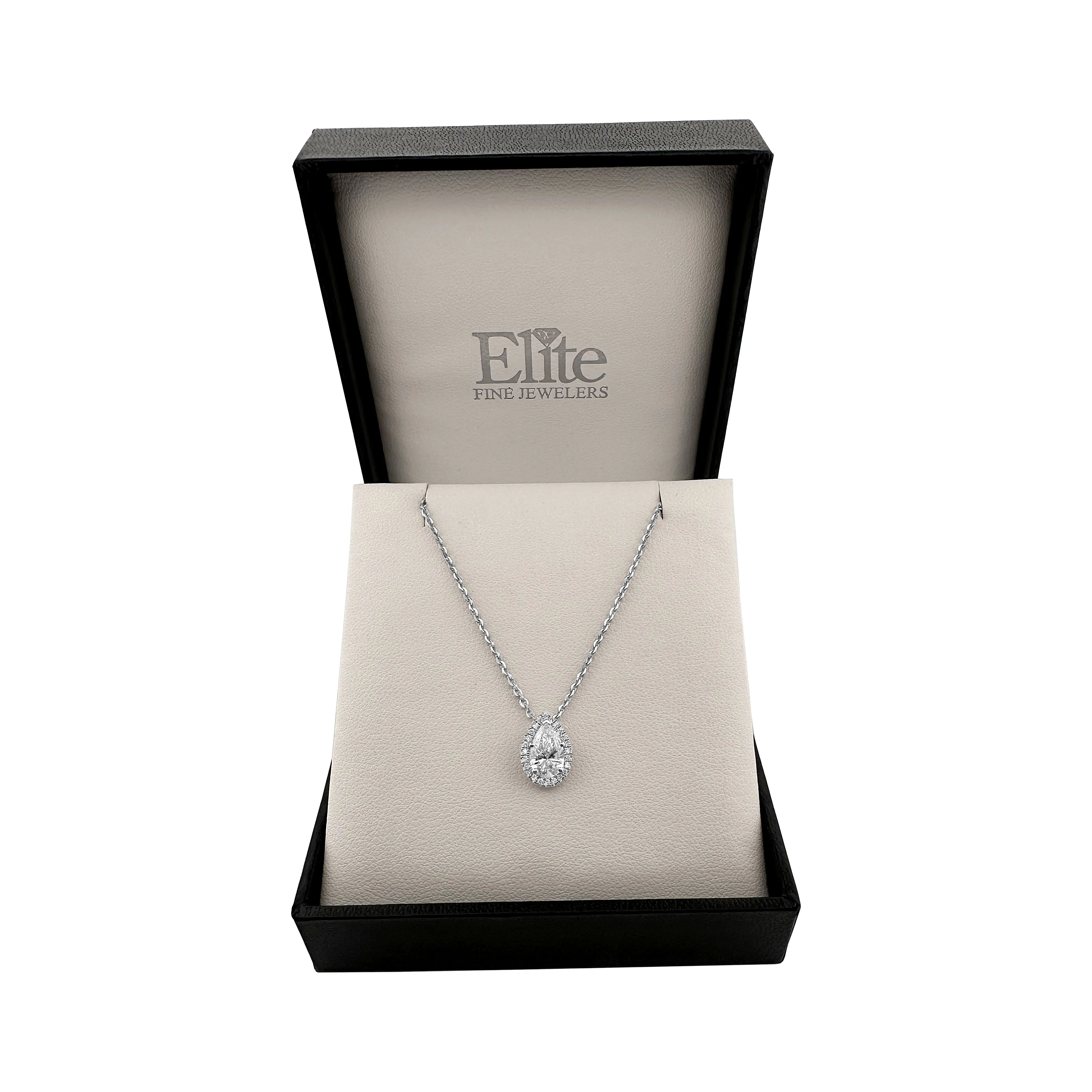 0.71ct Pear Shape Center Lab-Grown Diamond Halo Necklace in 14k White Gold