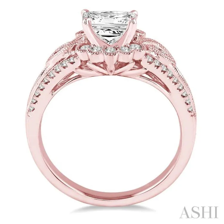 1 1/6 Ctw Diamond Engagement Ring with 3/4 Ct Round Cut Center Stone in 14K Rose Gold