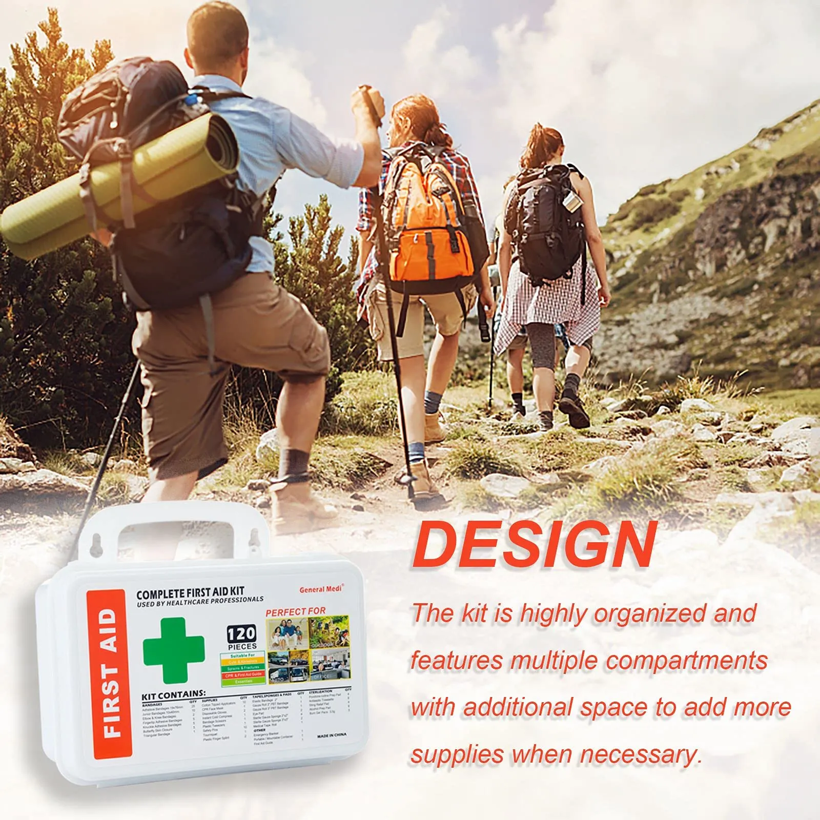 120 Pieces Hardcase First Aid Kit - Includes Instant Cold Pack, Emergency Blanket for Travel, Home, Office, Vehicle, Camping, Workplace & Outdoor