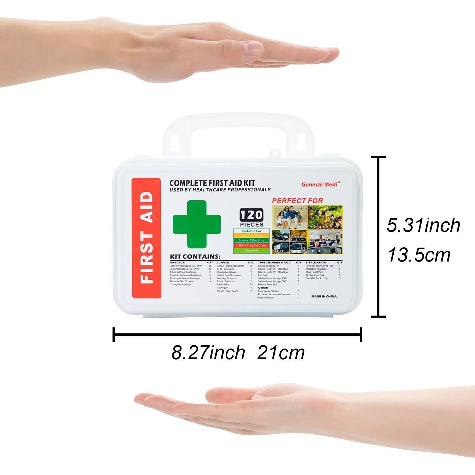 120 Pieces Hardcase First Aid Kit - Includes Instant Cold Pack, Emergency Blanket for Travel, Home, Office, Vehicle, Camping, Workplace & Outdoor