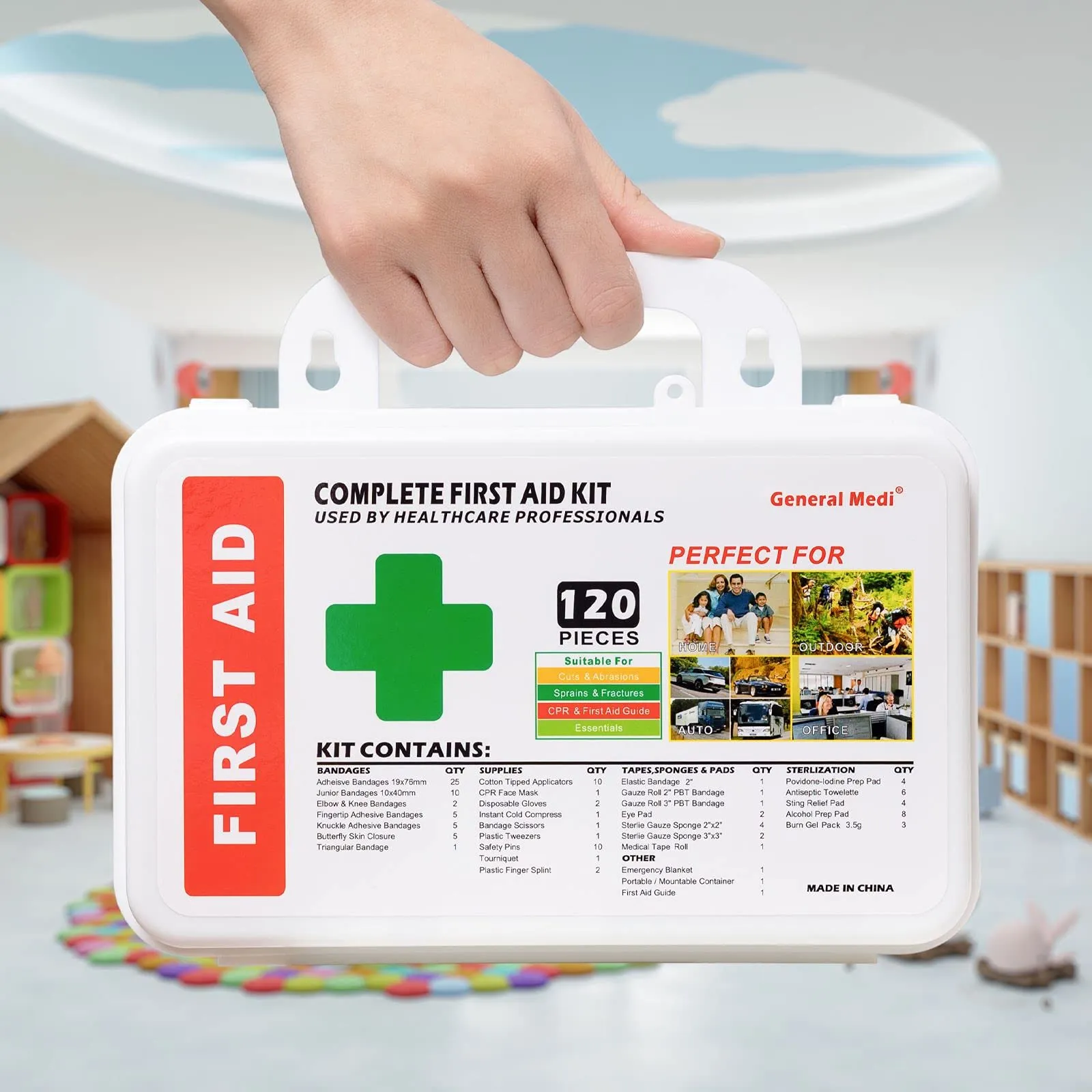 120 Pieces Hardcase First Aid Kit - Includes Instant Cold Pack, Emergency Blanket for Travel, Home, Office, Vehicle, Camping, Workplace & Outdoor