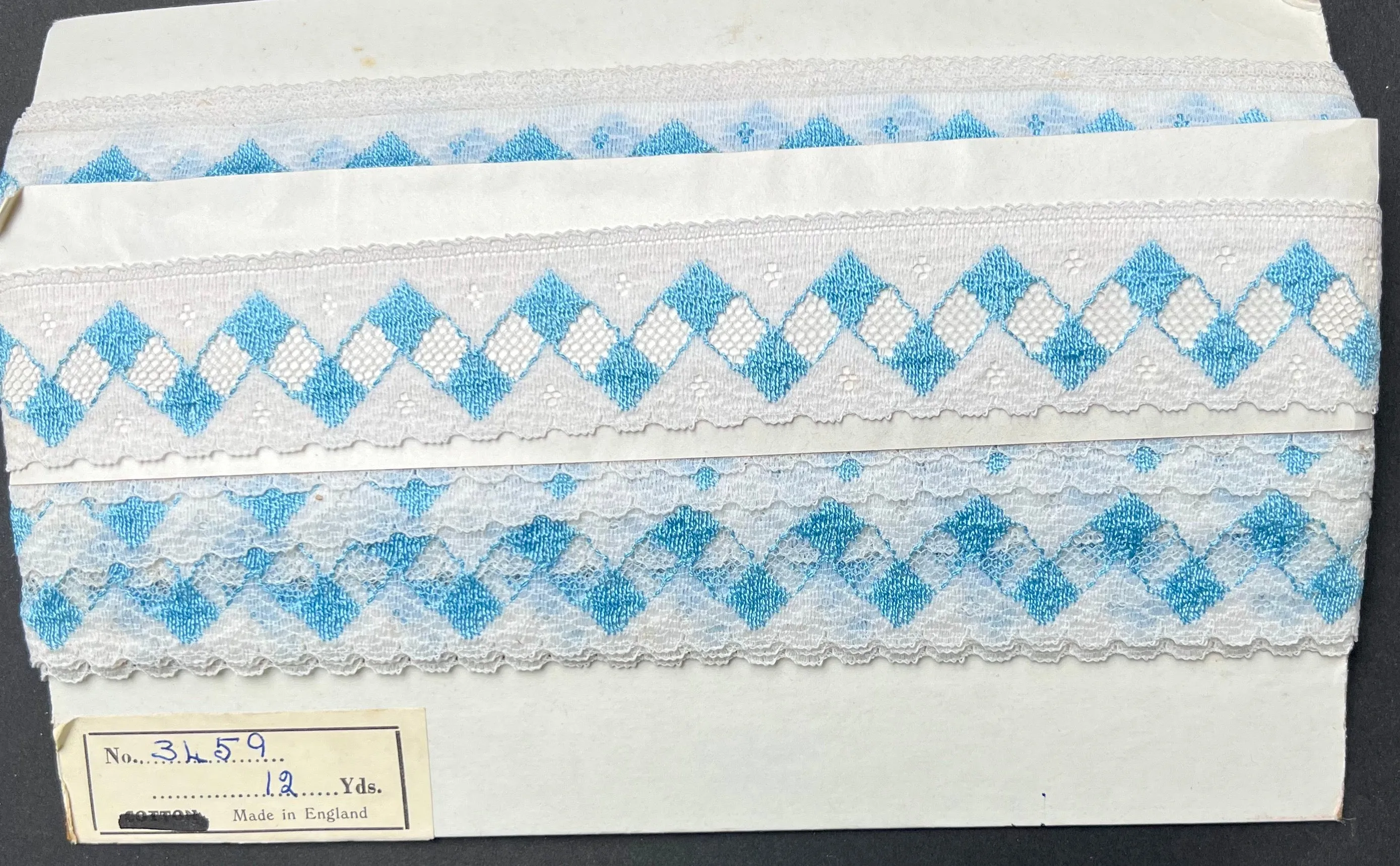 12yds Striking Vintage Blue   White 3cm wide Trim Made in England