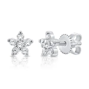 14k White Gold Diamond Flower Earrings