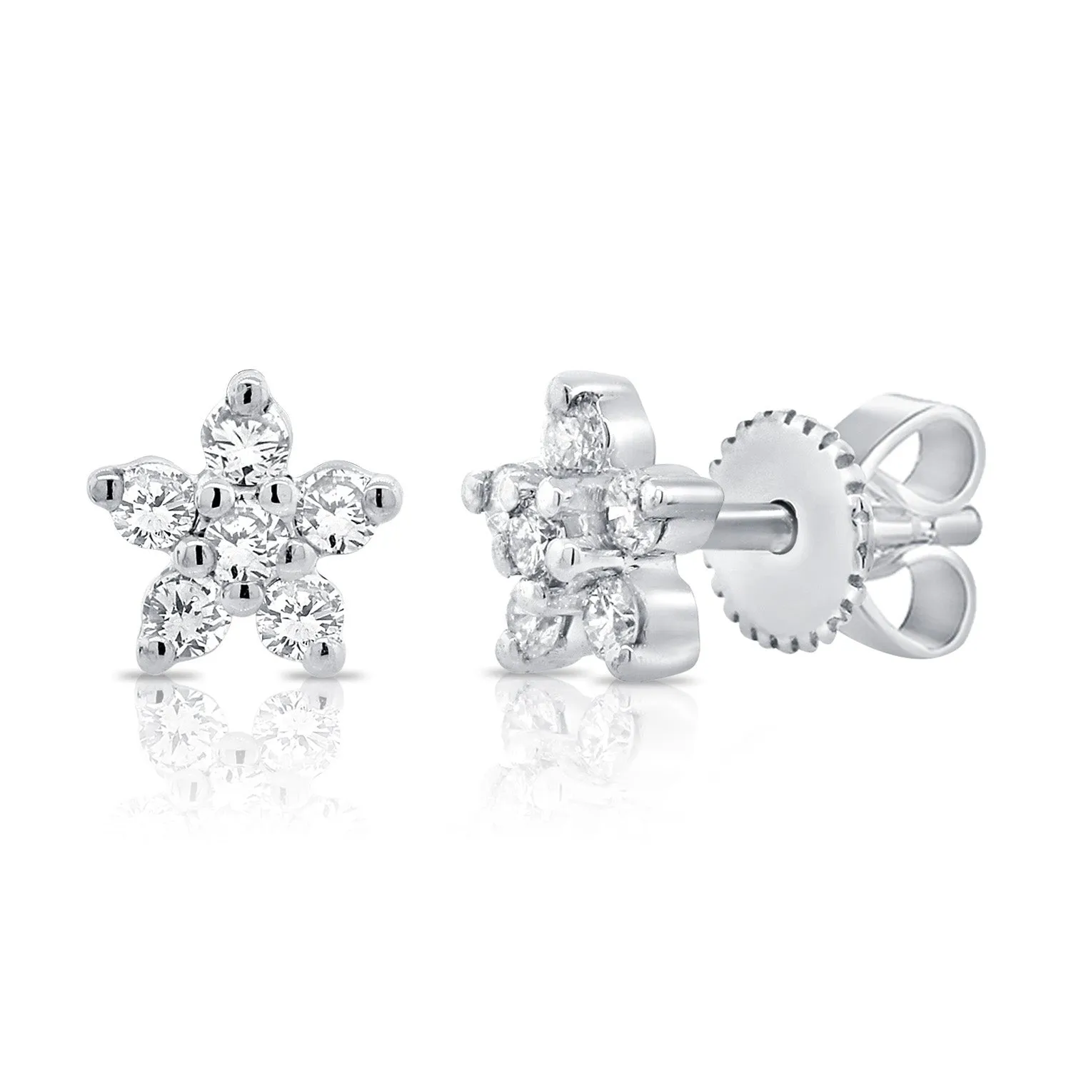14k White Gold Diamond Flower Earrings