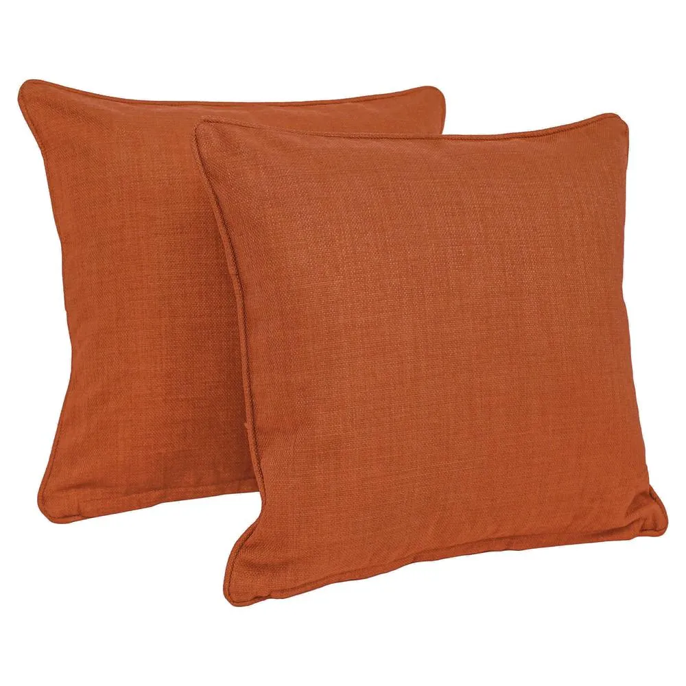 18-inch Double-corded Solid Outdoor Spun Polyester Square Throw Pillows with Inserts (Set of 2), Cinnamon
