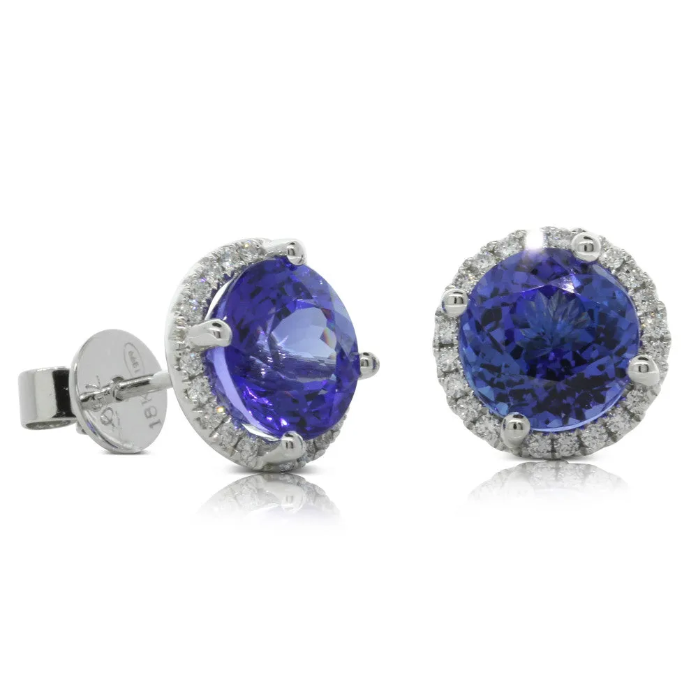 18ct White Gold Tanzanite & Diamond Halo Studs