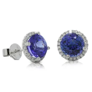 18ct White Gold Tanzanite & Diamond Halo Studs