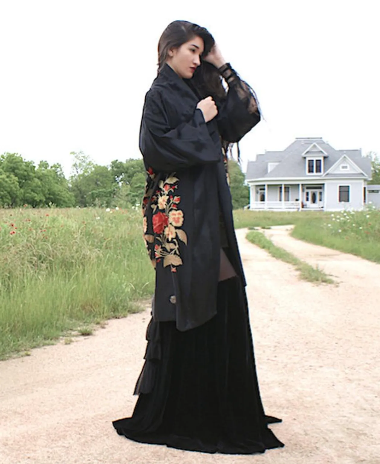 1920's Piano Shawl Robe with Iris Stand Up color Gorgeous Colors Flapper Boudoir Queen