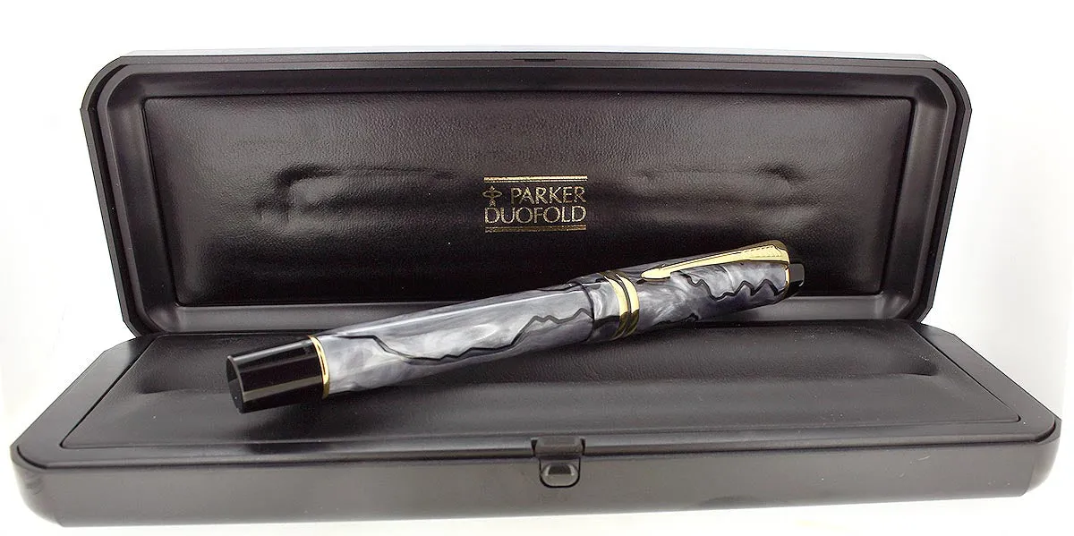 1998 PARKER GREY PEARL DUOFOLD CENTENNIAL FOUNTAIN PEN 18K FINE NIB NEVER INKED NOS