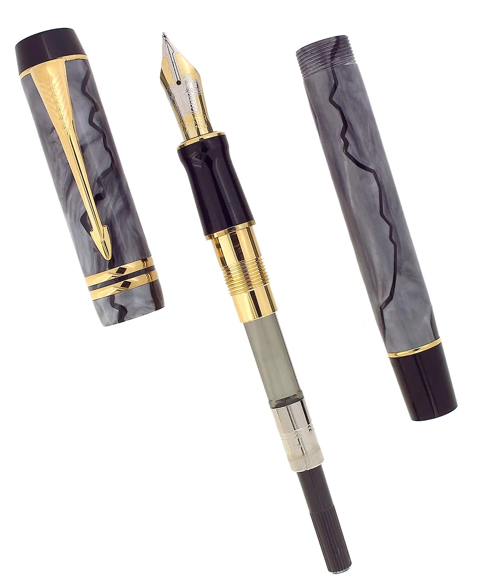 1998 PARKER GREY PEARL DUOFOLD CENTENNIAL FOUNTAIN PEN 18K FINE NIB NEVER INKED NOS