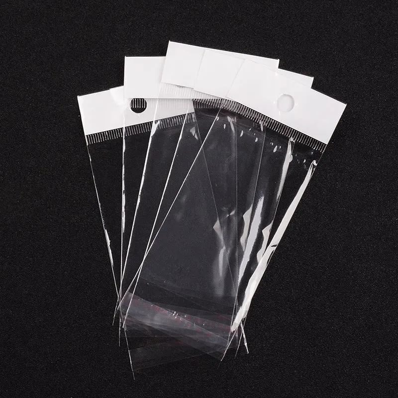 2000 pc Pearl Film Cellophane Bags, Self-Adhesive Sealing, with Hang Hole, 13x5cm, Unilateral Thickness: 0.023mm, Inner Measure: 7.5x5cm