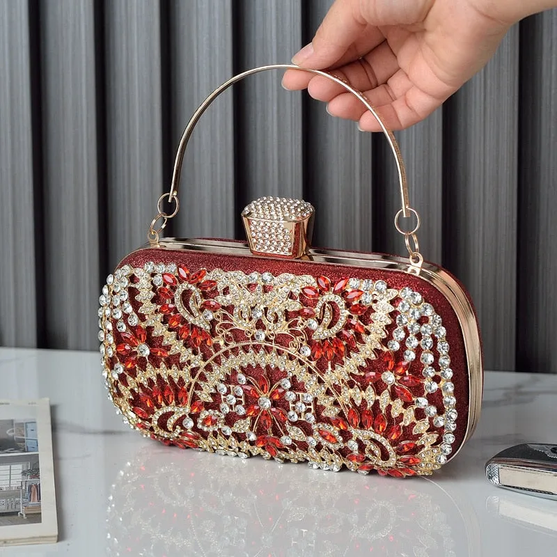 2022 Diamond Evening Clutch Bag For Women Wedding Golden Clutch Purse Chain Shoulder Bag Small Party Handbag With Metal Handle