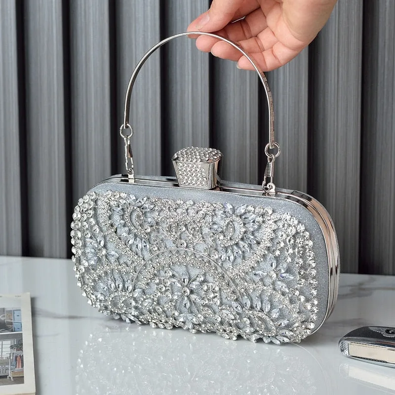 2022 Diamond Evening Clutch Bag For Women Wedding Golden Clutch Purse Chain Shoulder Bag Small Party Handbag With Metal Handle