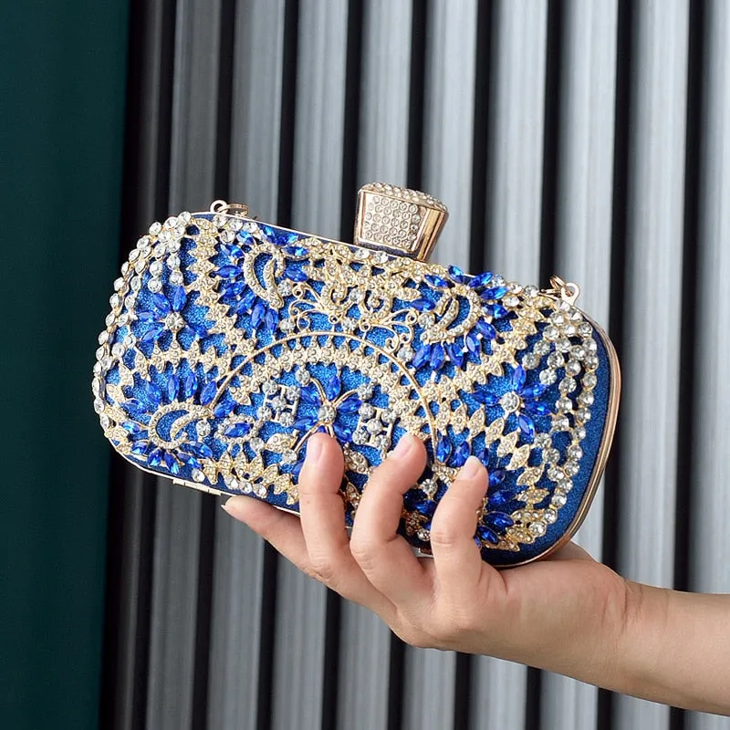 2022 Diamond Evening Clutch Bag For Women Wedding Golden Clutch Purse Chain Shoulder Bag Small Party Handbag With Metal Handle