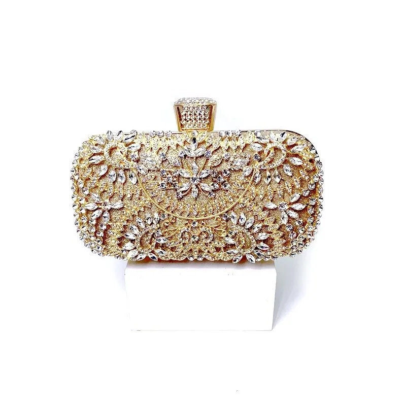 2022 Diamond Evening Clutch Bag For Women Wedding Golden Clutch Purse Chain Shoulder Bag Small Party Handbag With Metal Handle