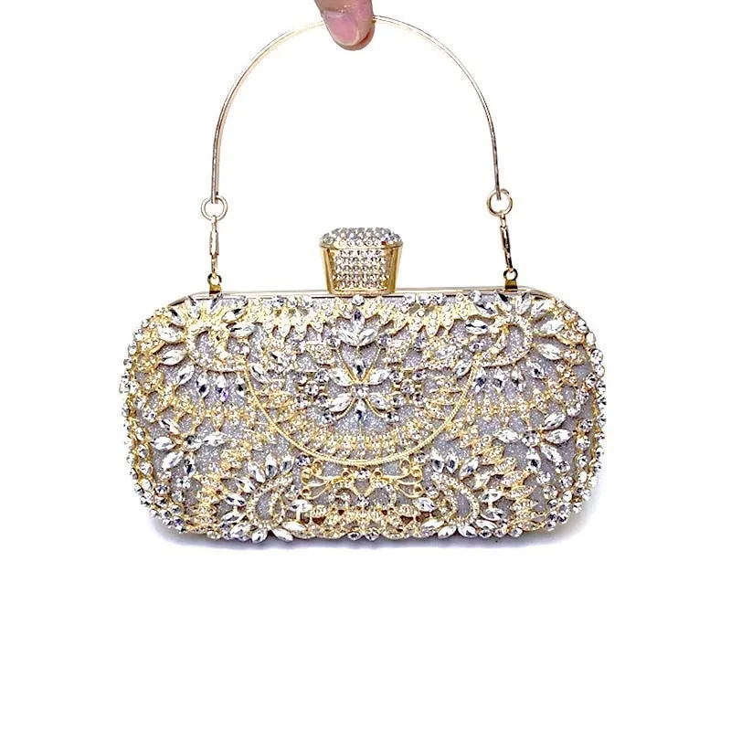 2022 Diamond Evening Clutch Bag For Women Wedding Golden Clutch Purse Chain Shoulder Bag Small Party Handbag With Metal Handle