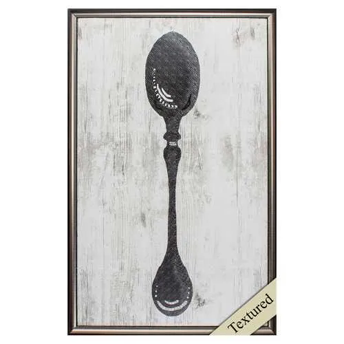 20" X 31" Brown Frame Black Spoon On Wood