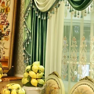 2pcs Luxury Color Clash European Curtains, Thickened Velvet Color Clash Design, Living Room Bedroom Villa Hotel Gorgeous Curtains