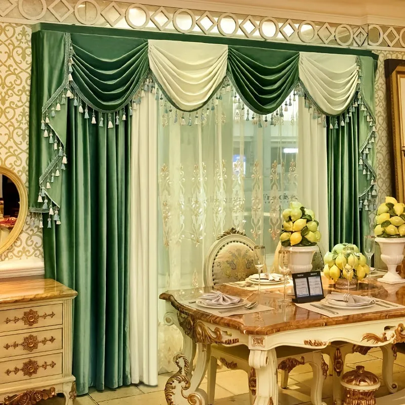 2pcs Luxury Color Clash European Curtains, Thickened Velvet Color Clash Design, Living Room Bedroom Villa Hotel Gorgeous Curtains