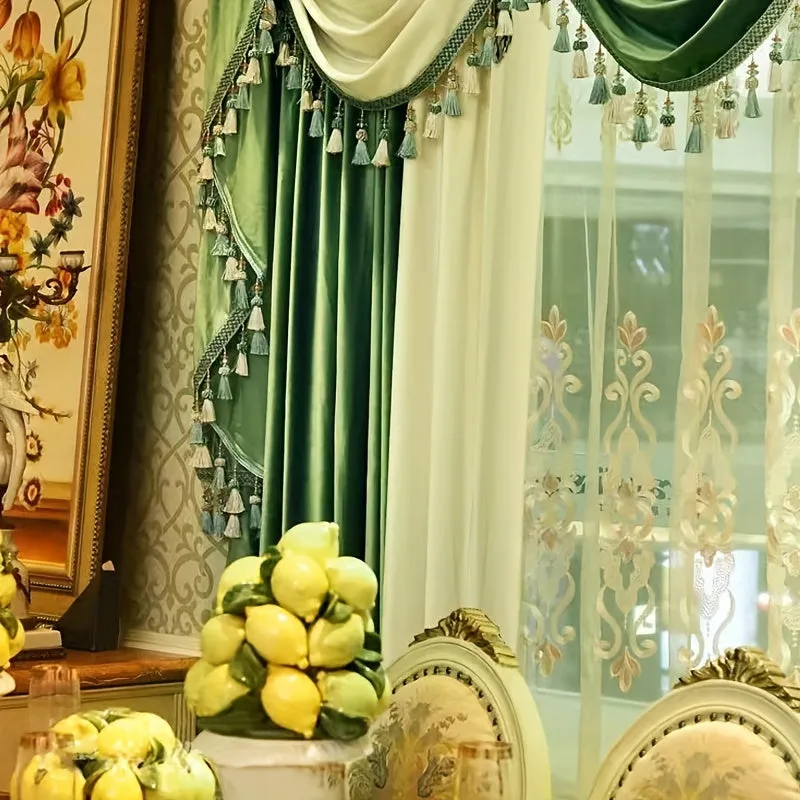 2pcs Luxury Color Clash European Curtains, Thickened Velvet Color Clash Design, Living Room Bedroom Villa Hotel Gorgeous Curtains