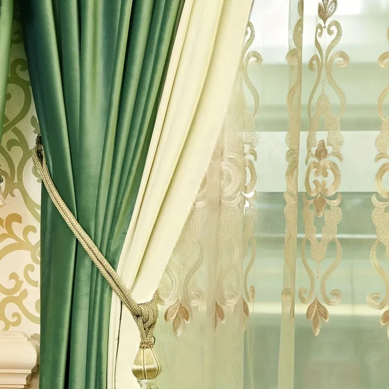 2pcs Luxury Color Clash European Curtains, Thickened Velvet Color Clash Design, Living Room Bedroom Villa Hotel Gorgeous Curtains