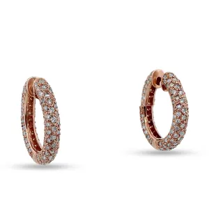3.75ctw Round Brilliant Diamond Pavé 18k Rose Gold Hoop Earrings