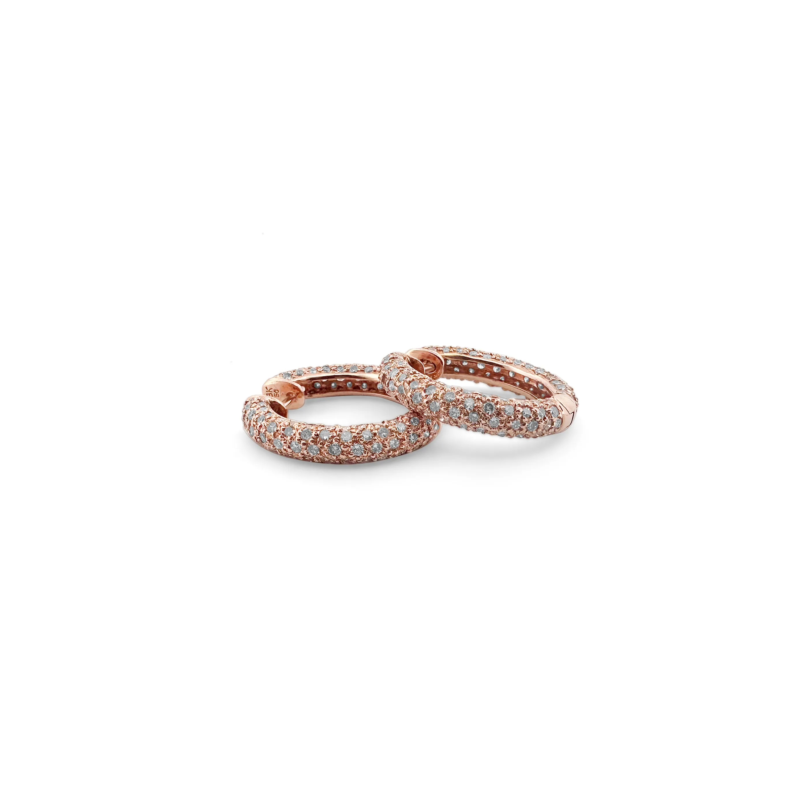 3.75ctw Round Brilliant Diamond Pavé 18k Rose Gold Hoop Earrings