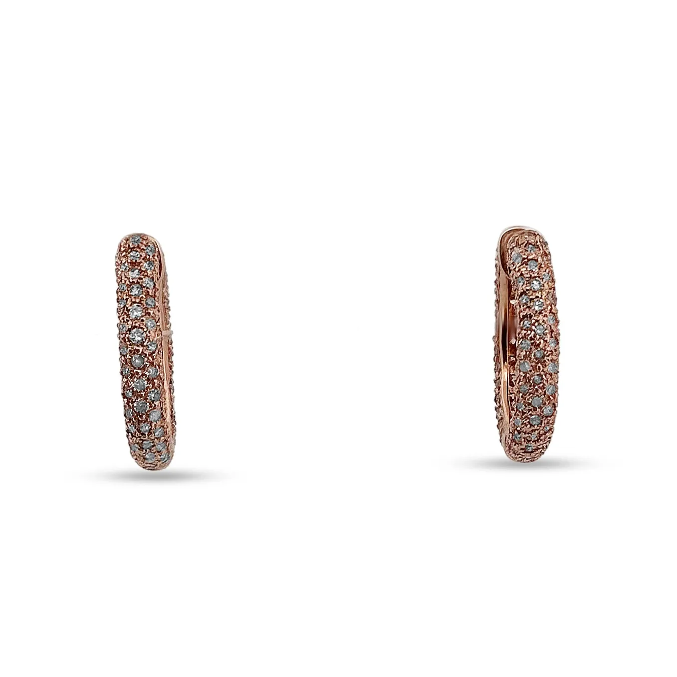 3.75ctw Round Brilliant Diamond Pavé 18k Rose Gold Hoop Earrings