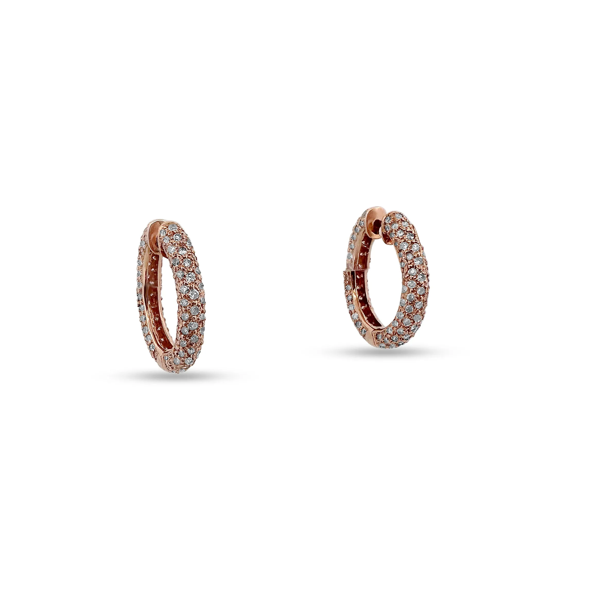 3.75ctw Round Brilliant Diamond Pavé 18k Rose Gold Hoop Earrings