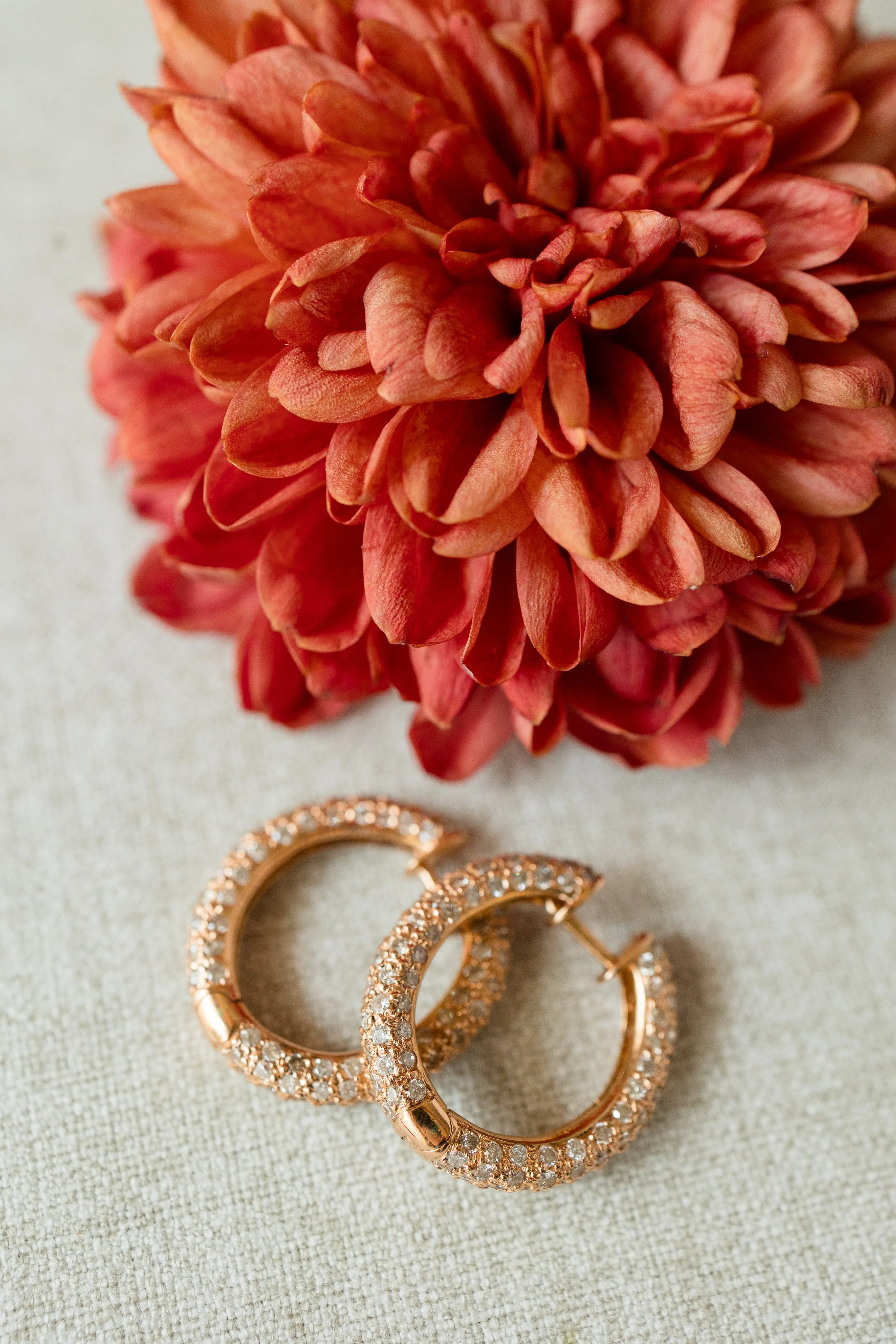 3.75ctw Round Brilliant Diamond Pavé 18k Rose Gold Hoop Earrings