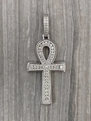 3ctw Diamond Ankh Pendant in 14 Karat White Gold