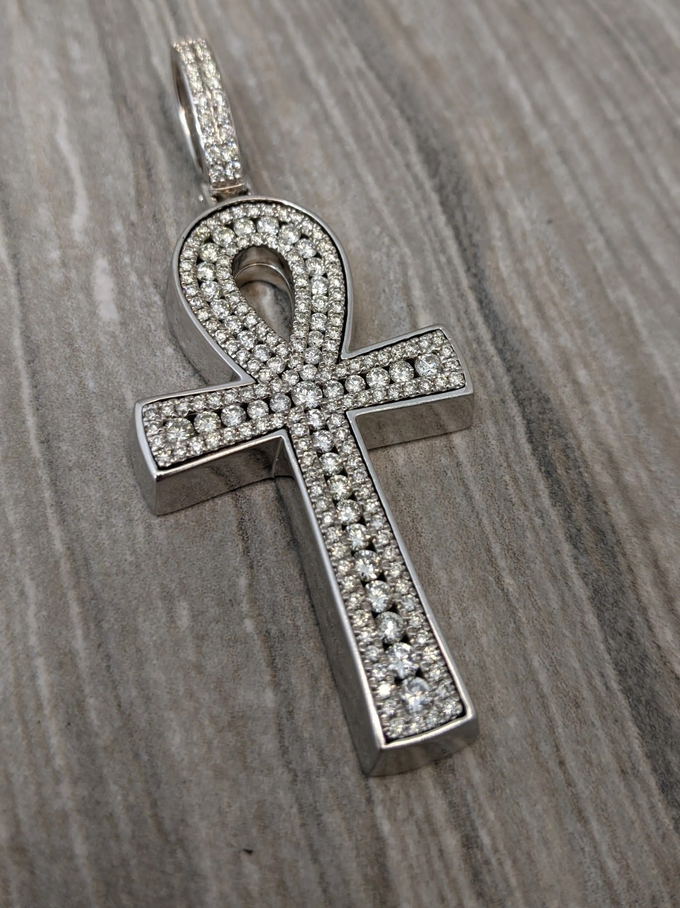 3ctw Diamond Ankh Pendant in 14 Karat White Gold
