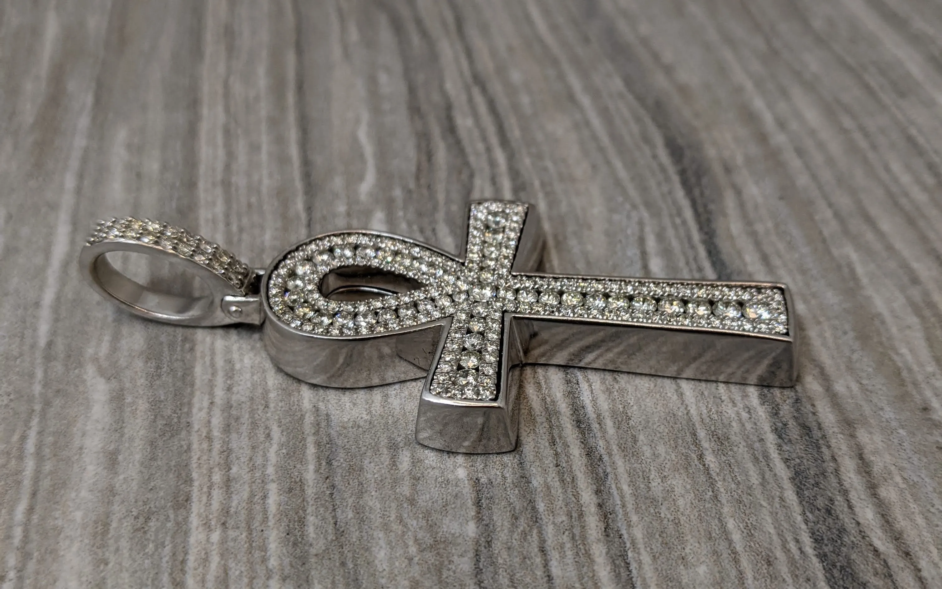 3ctw Diamond Ankh Pendant in 14 Karat White Gold