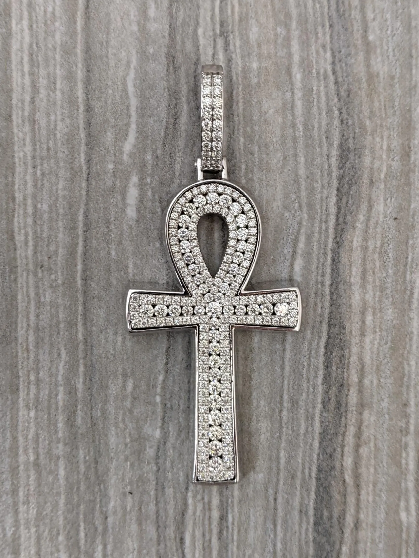 3ctw Diamond Ankh Pendant in 14 Karat White Gold