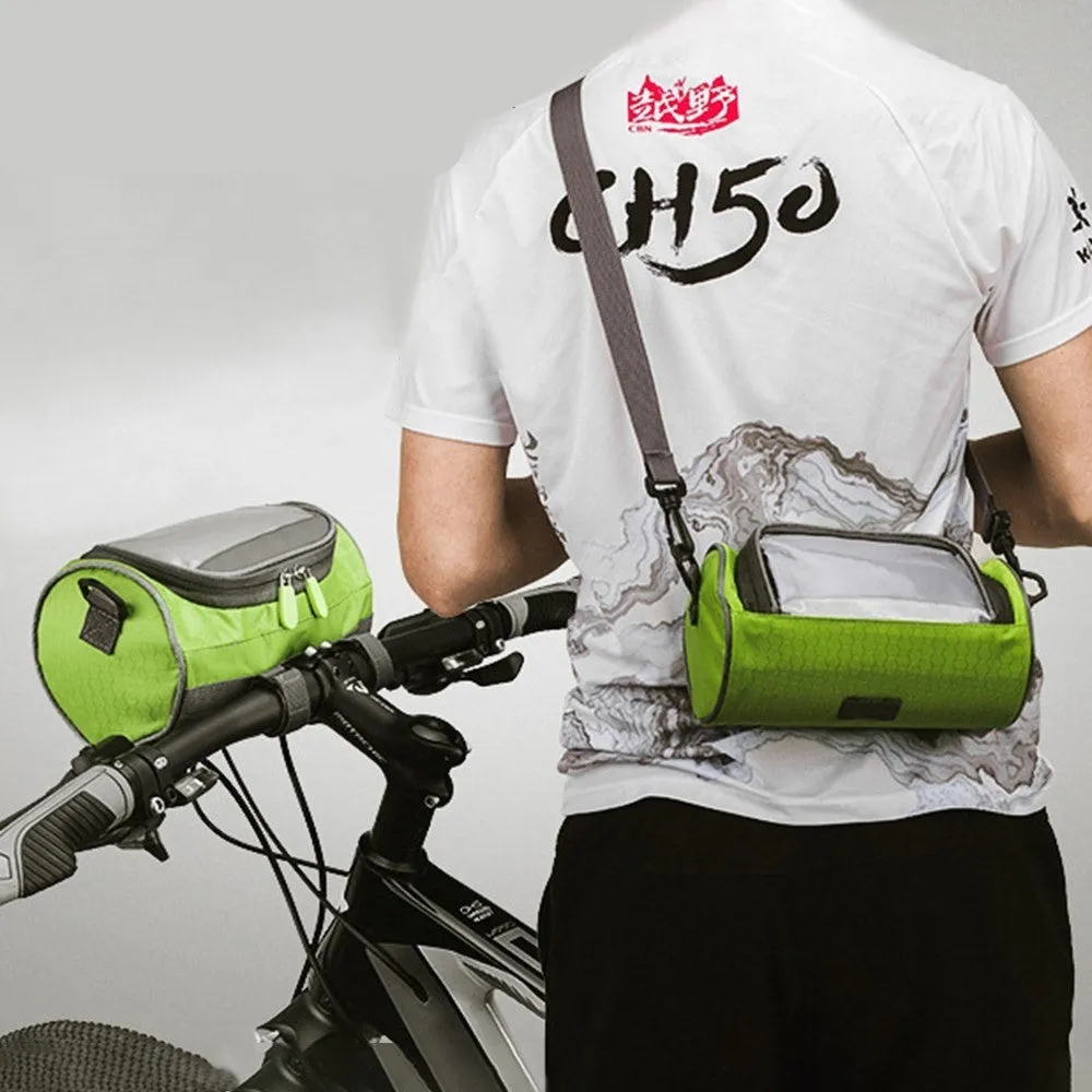 (3L) 22x12cm 2in1 Splashproof Bike Velo Smartphone Gravel Bike Handlebar Bag   Shoulder Bag - Black