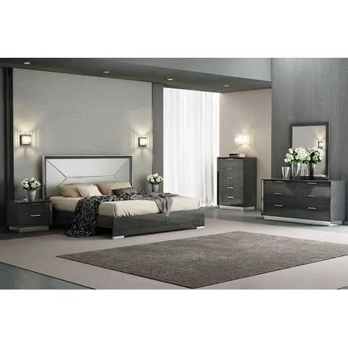 76" X 80" X 51" Grey Faux Leather King Bed