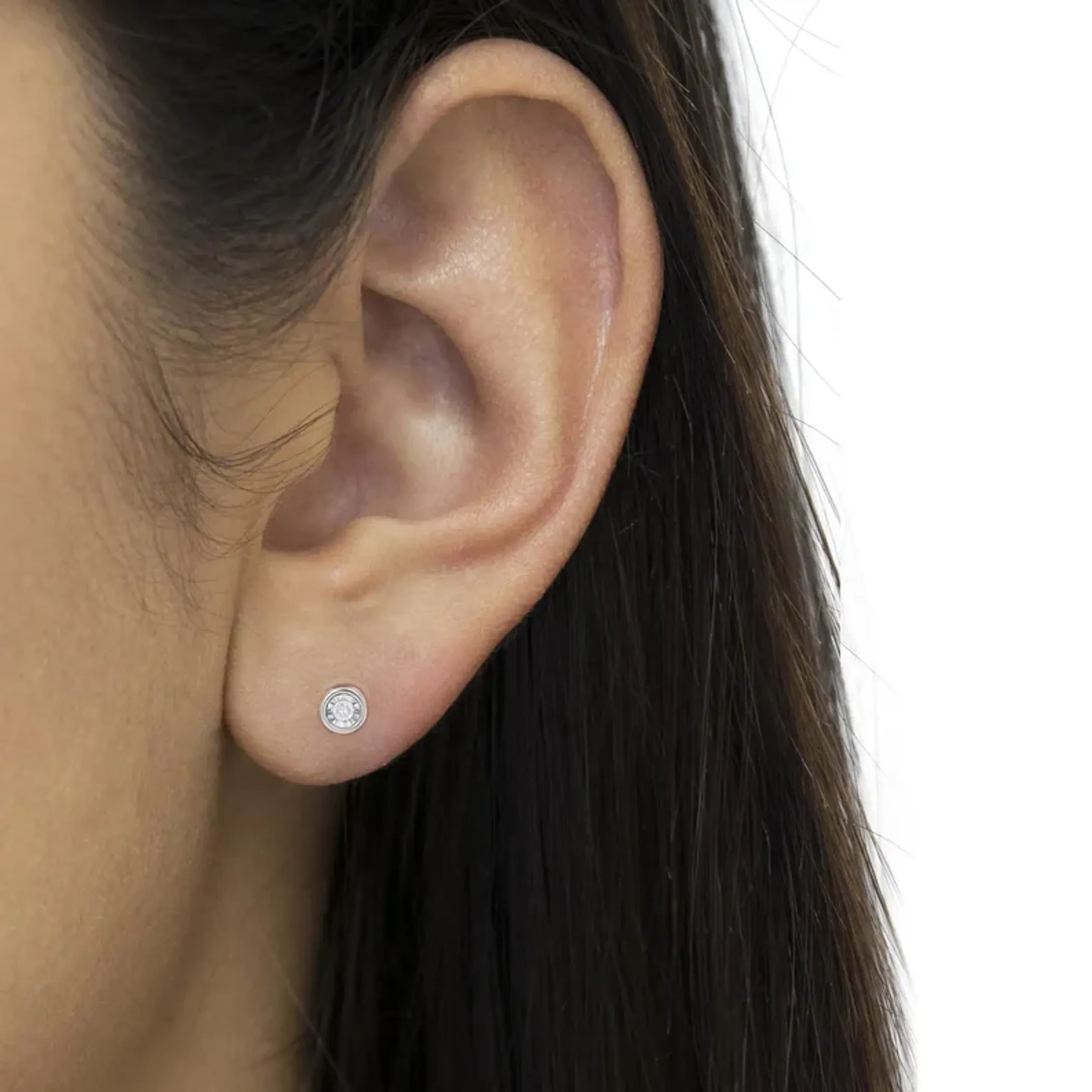 .925 Sterling Silver 1/5 Cttw Round Brilliant-Cut Near Colorless Diamond Miracle-Set Bezel Barrel Style Stud Earrings (I-J Color, I2-I3 Clarity)