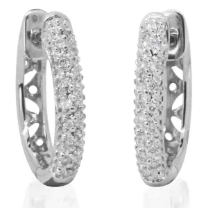 9ct White Gold Pave Diamond Set Hoops