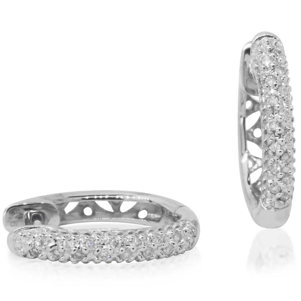 9ct White Gold Pave Diamond Set Hoops