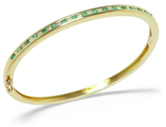 9ct Yellow Gold 0.63ct Emerald And 0.50ct Diamond Channel Set Bangle
