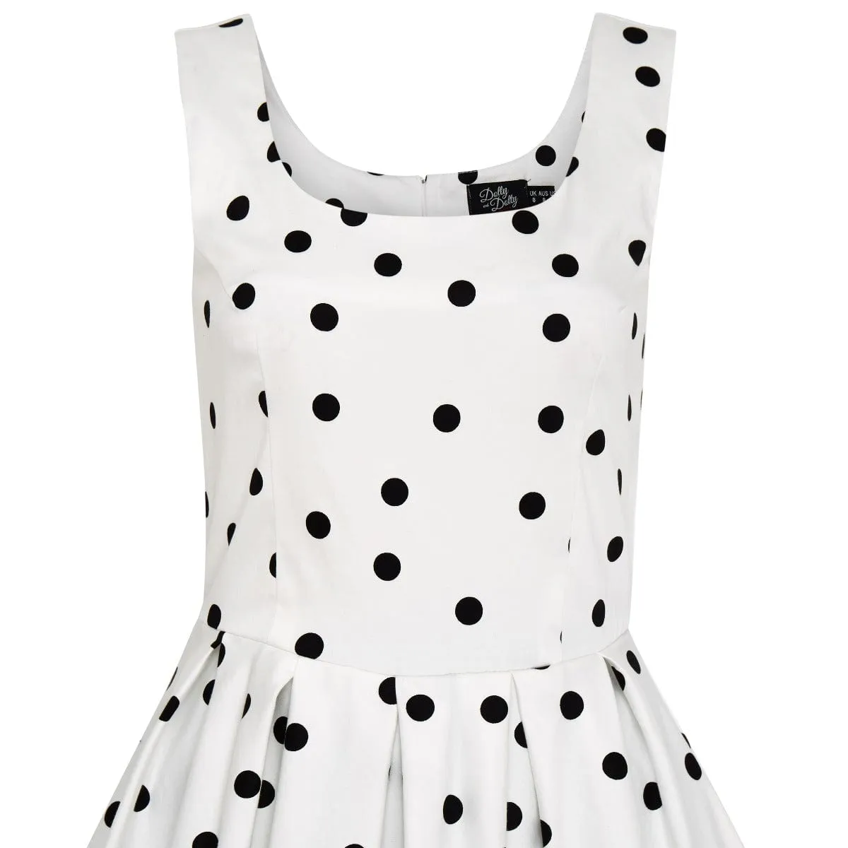 Amanda Scoop Neck Polka Dot Swing Dress in White-Black