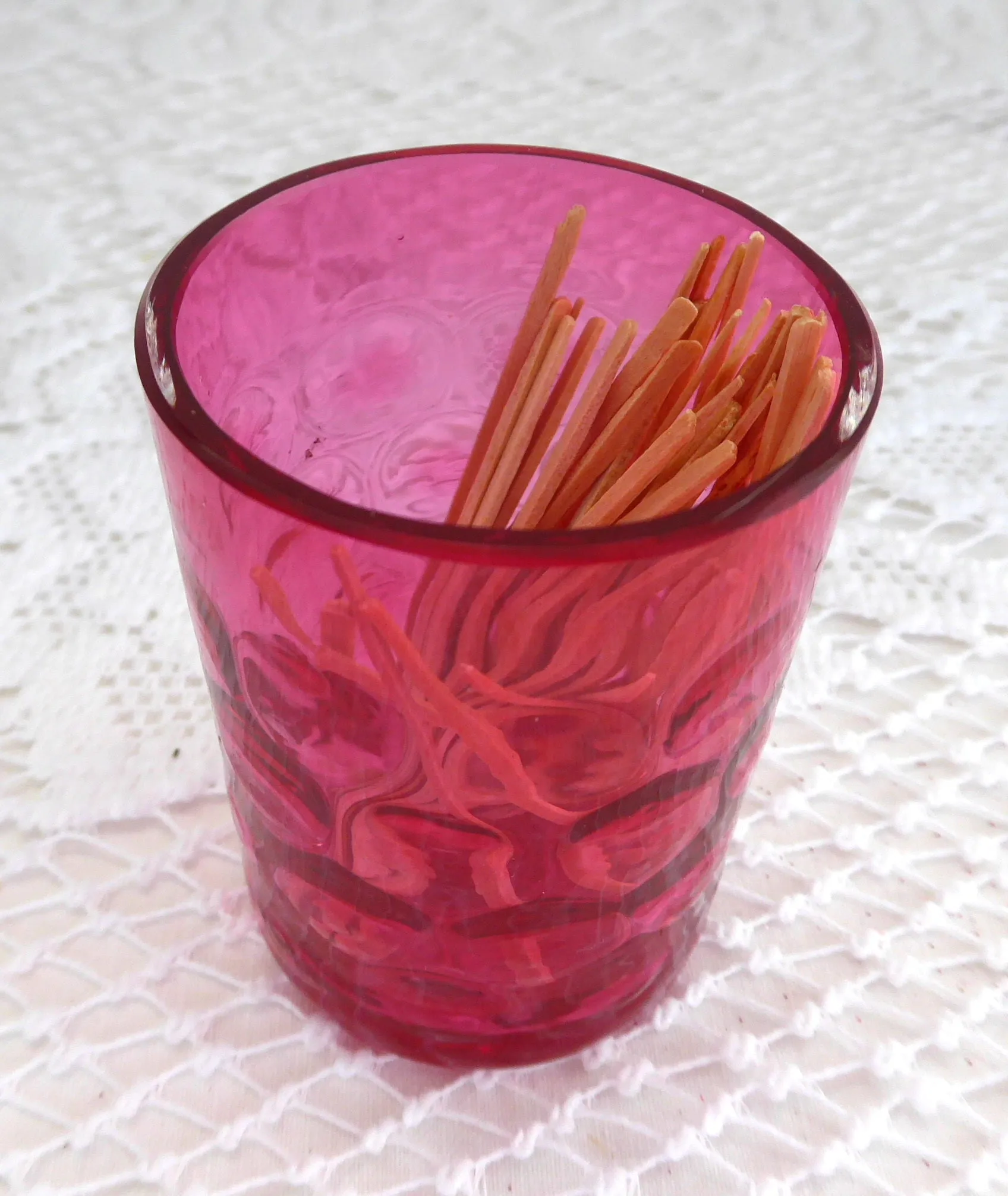 Antique Cranberry Glass Toothpick Baby Thumbprint Inverted Thumbprint