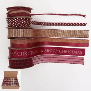 Assorted Christmas Plum Red Mix Ribbon - 3m