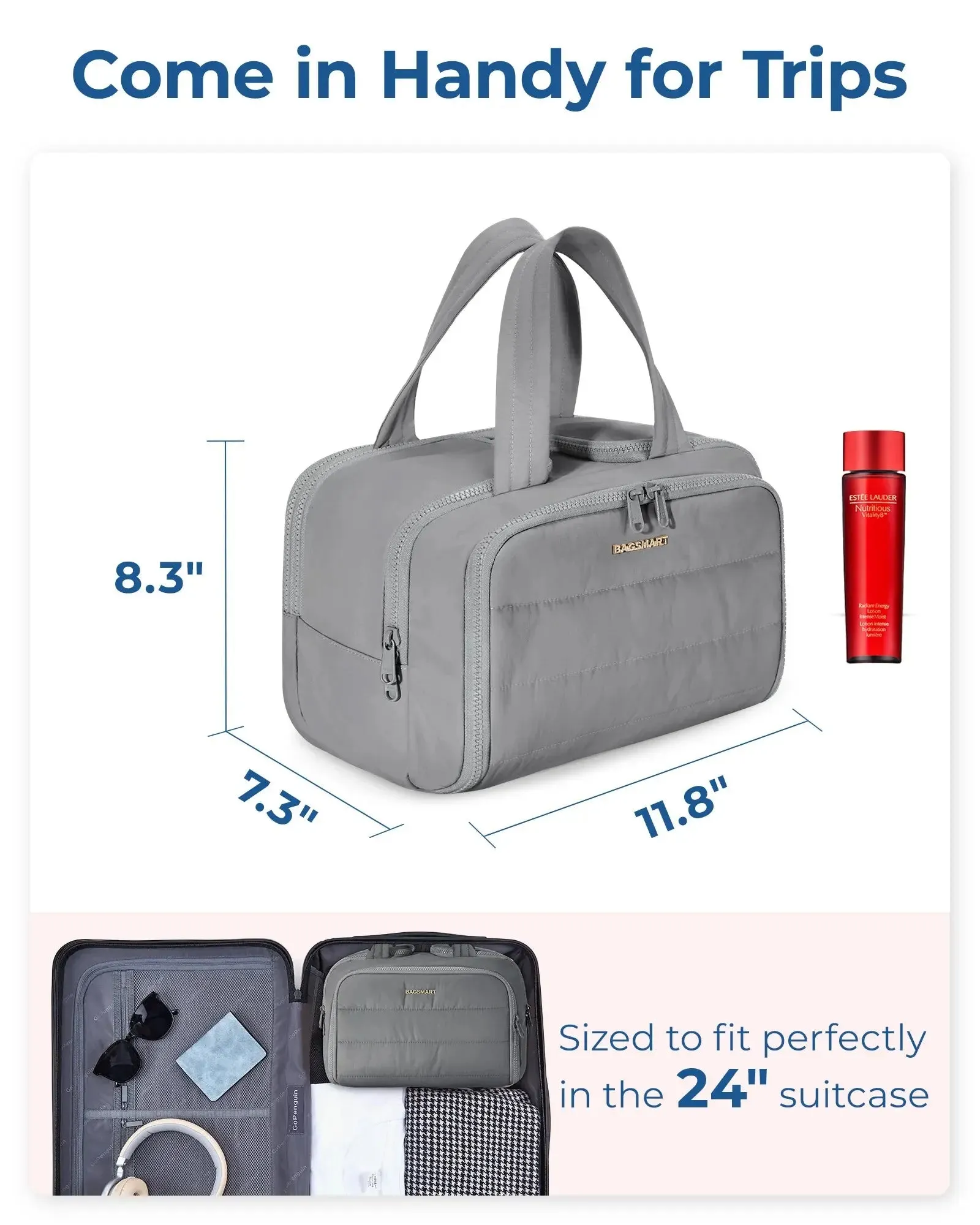BAGSMART Makeup Large Capacity Storage Bag Lightweight Wide-open Cosmetic Bag for Women Make Up Organizer Bag Travel Essentials