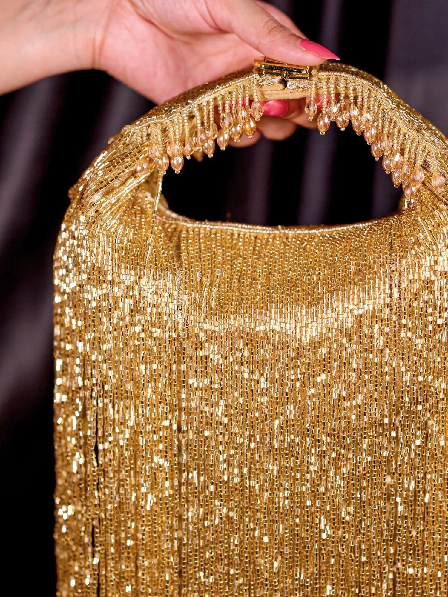 Bailey Gold Georgette Handcrafted Hand Bag