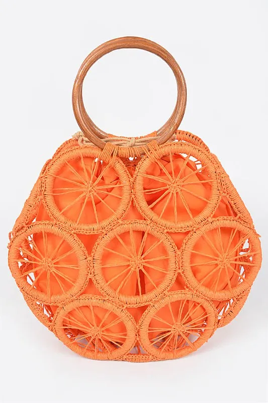 Bamboo Fuschia Pink Weaved Cording Summer Clutch Handbag