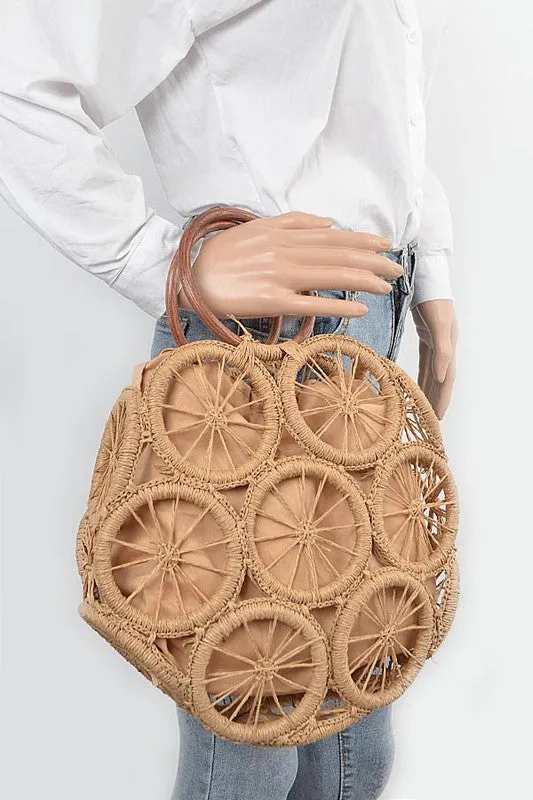 Bamboo Fuschia Pink Weaved Cording Summer Clutch Handbag