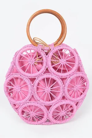 Bamboo Fuschia Pink Weaved Cording Summer Clutch Handbag